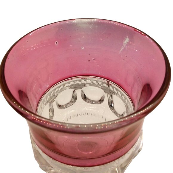 4 King's Crown Vintage Cranberry Flashed Band Thumbprint Footed Water Go… - Picture 5 of 5